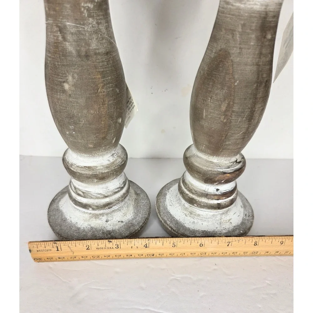 Hobby Lobby Rustic Whitewash Wood Pillar Candle Holders Set of 2 Farmhouse